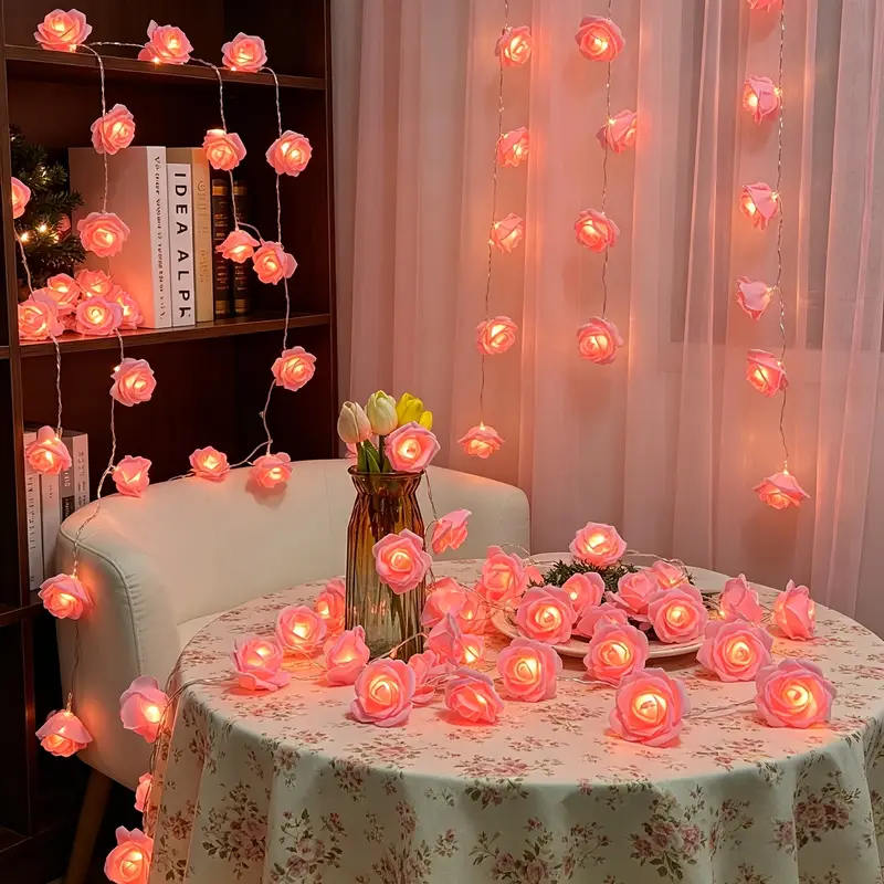 * Floral String Lights, Aesthetic Fairy Lights for Indoor Bedroom Decor, French Romantic Bedside Wall Hanging Garland * Room Decor for Girl Princess Dorm, Cozy * Lamp