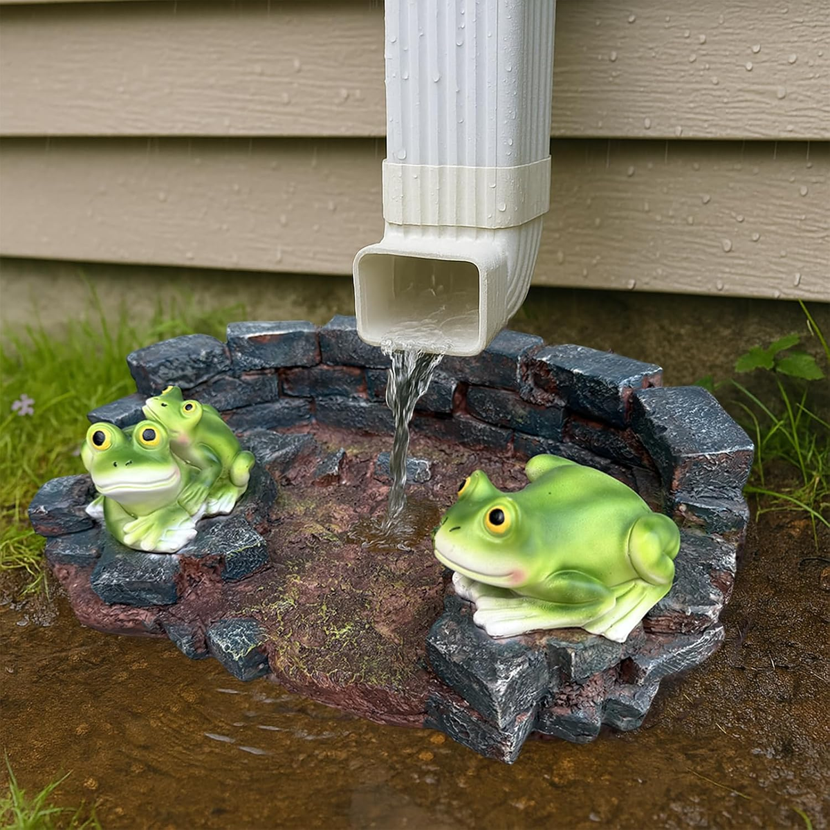 Frog Splash Block – Decorative Resin Gutter Downspout Diverter, 13.8 X 9.5 X 3.5 Inches, Weatherproof Water Flow Protector For Yard, Garden & Patio