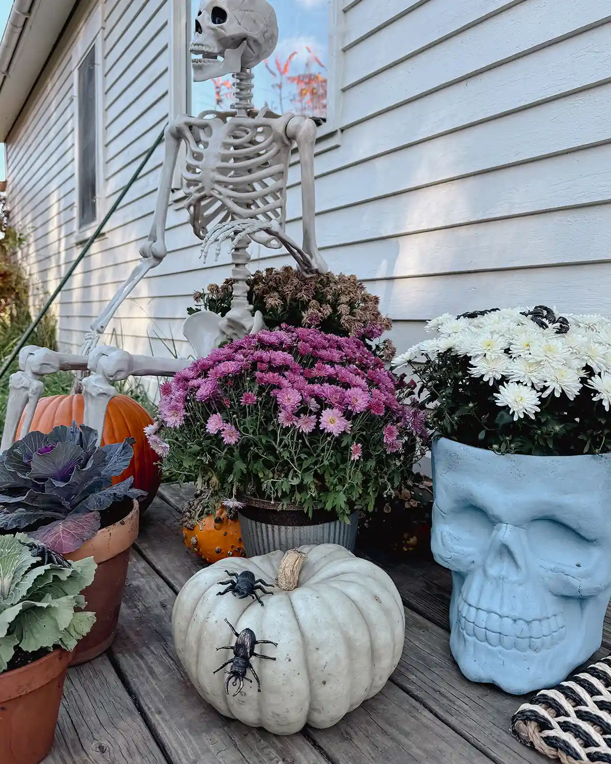 Halloween Outdoor Skull Planters For Porch Decor