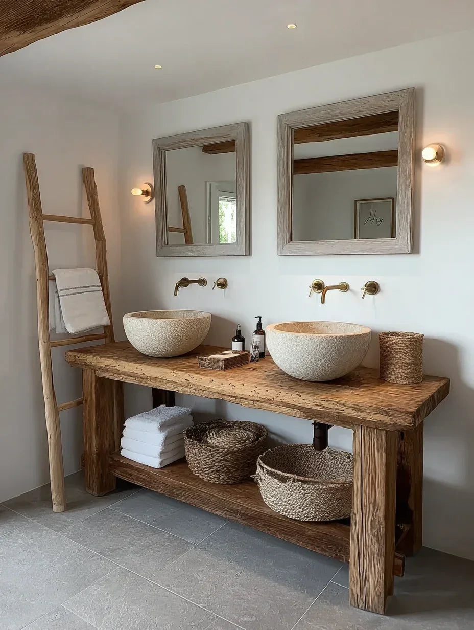 Handcrafted Bathroom Rustic Floating Vanity – Reclaimed Wood Live Edge Shelf, Custom Natural Sink Vanity