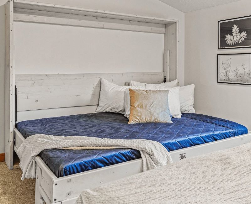 Horizontal Murphy Bed with Desk - White & Grey