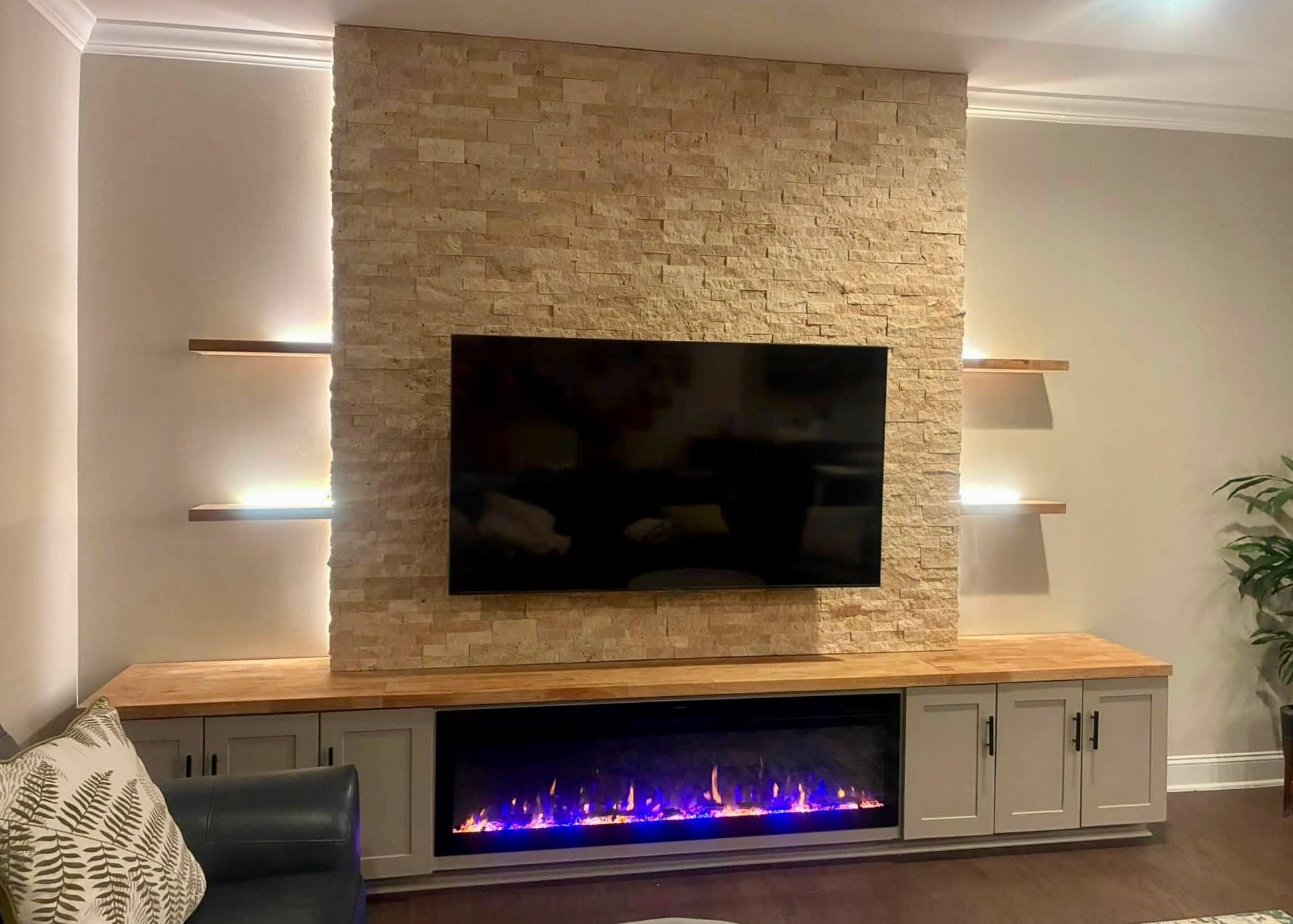 Ledger Stone Fireplace Media Wall in Durham, NC | Completed Project