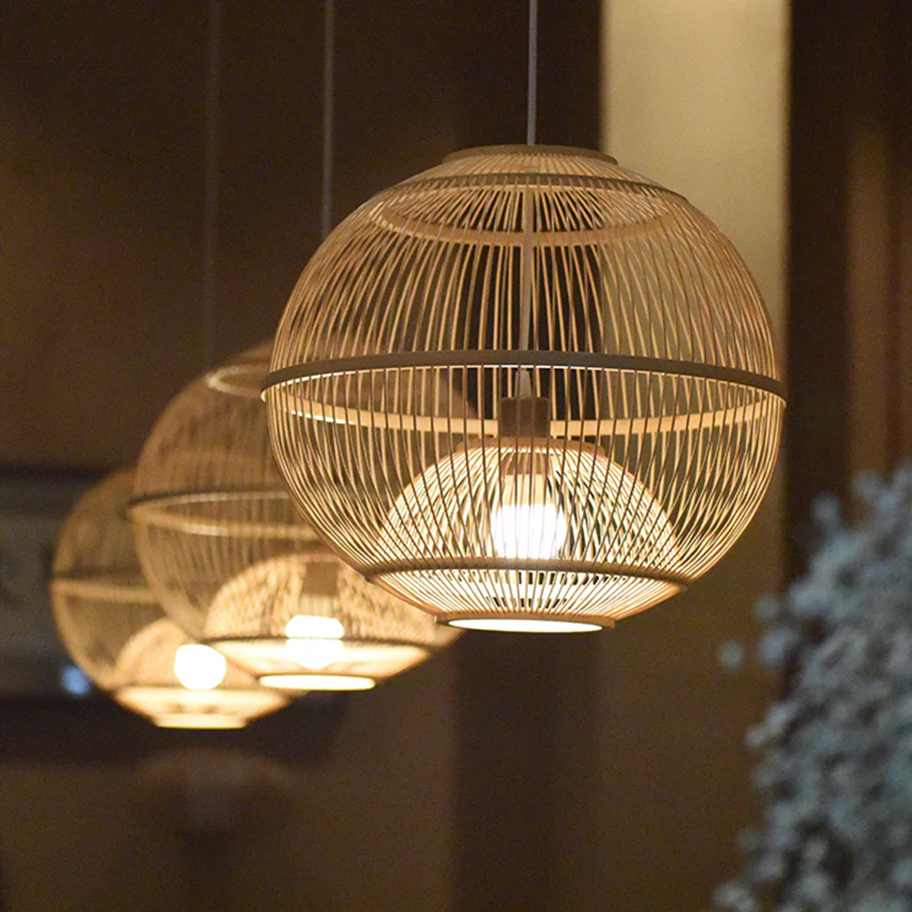 Lighting-Forest Japanese Rustic Lantern Bamboo Hanging Light for Restaurants Dining Room