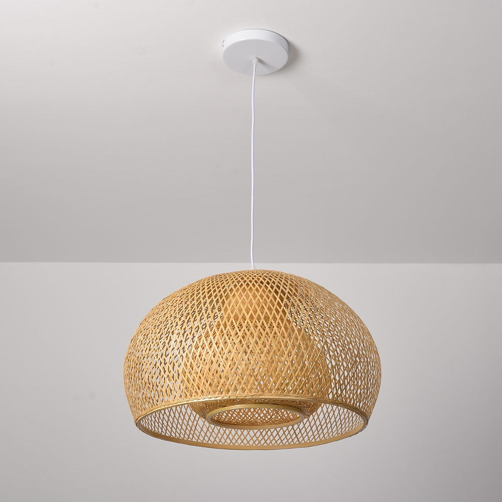 Lighting-Forest Modern Farmhouse Bamboo Pendant Light Living Room Double-layer Handcrafted Lampshade