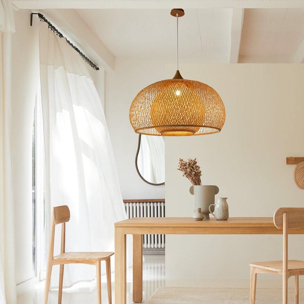 Lighting-Forest Modern Farmhouse Bamboo Pendant Light Living Room Double-layer Handcrafted Lampshade
