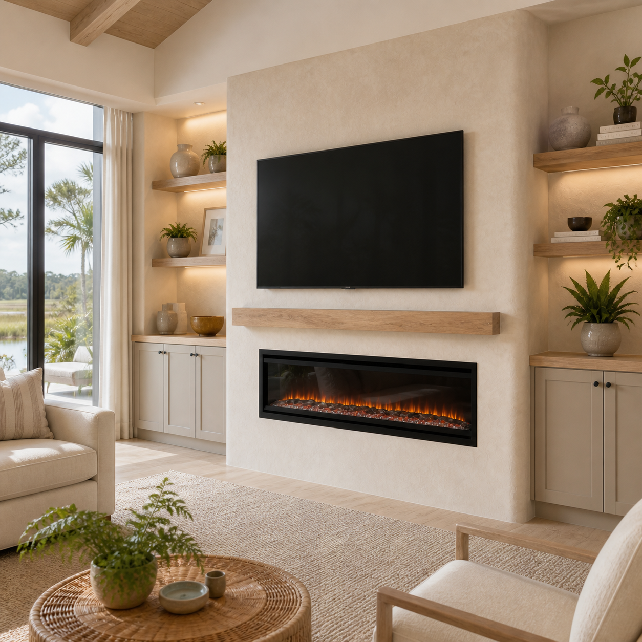 Limewash Built-In Entertainment Center | C3-003 | TV Media Wall