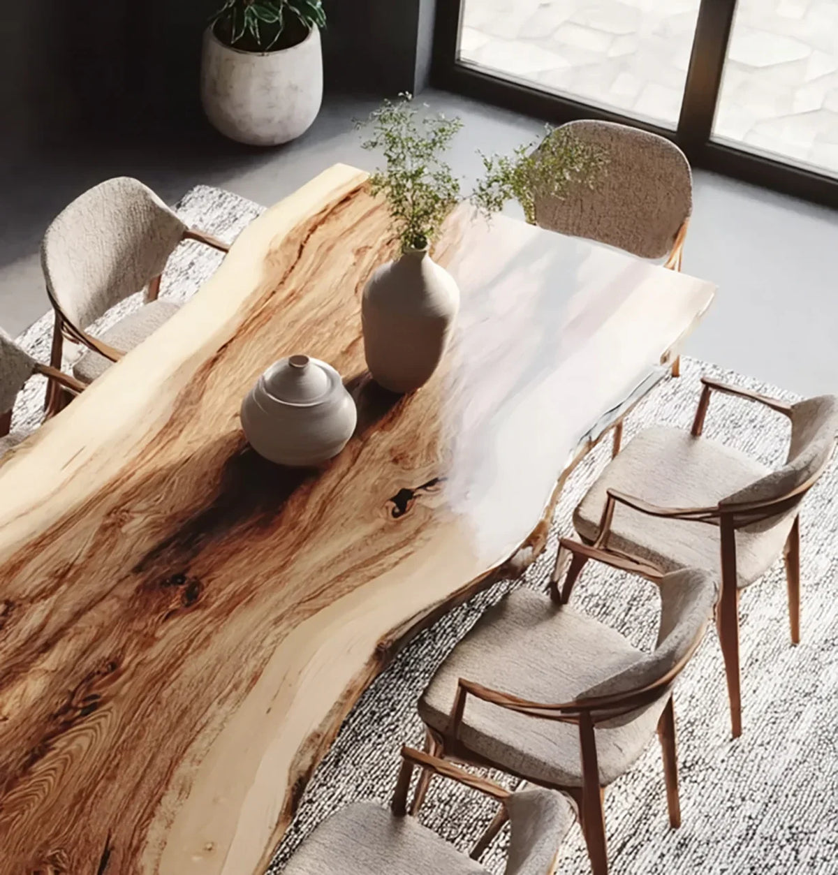Live Edge Dining Table – Handmade Solid Wood Slab, Rustic Farmhouse Ki