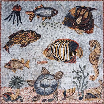 Marine Creatures Swimming Mosaic Wall Art