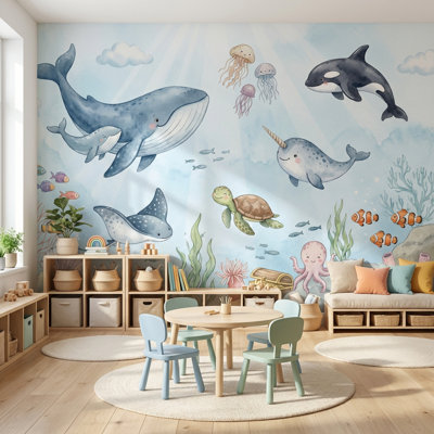 Marine Nursery Wallpaper Lark Manor™ Underwater Wallpaper Sea Creatures Marine Removable Wall Decor Wayfair