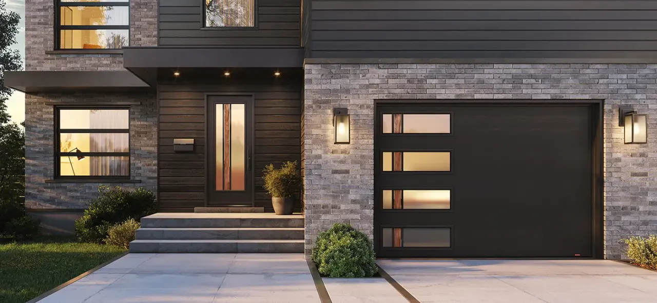 Match Your Garage & Entry Doors | Garaga Zen Walnut Glass