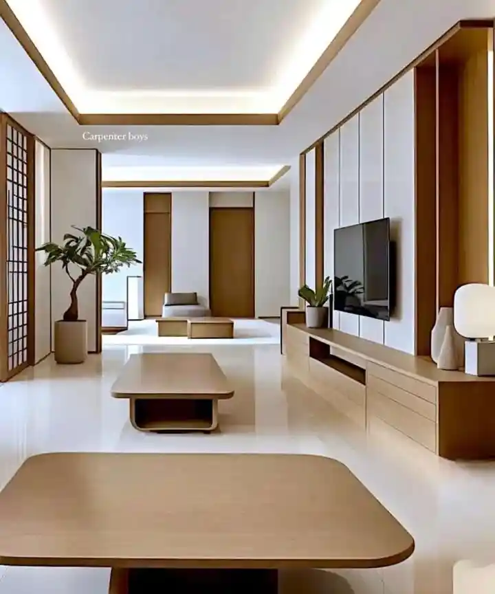Minimalist Japanese-Inspired Living Room Design with Warm Wooden Accents by Devender Kumar | KreateCube