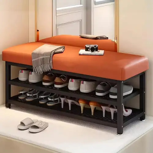 Modern Entrance Passage Shoe Changing Stool, Shoe Rack with Soft Cushion Shoe Storage Organizer * Metal Frame - * for Bedroom Or Foyer. Multi-Compartment Design, Space-Saving Entrance Channel Storag