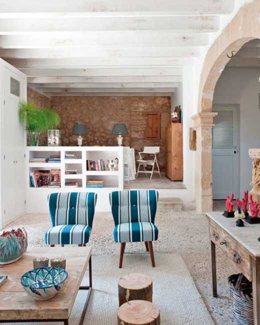 Modern Interior Design and Decorating in Mediterranean Style Emphacizing Vintage Stone Walls