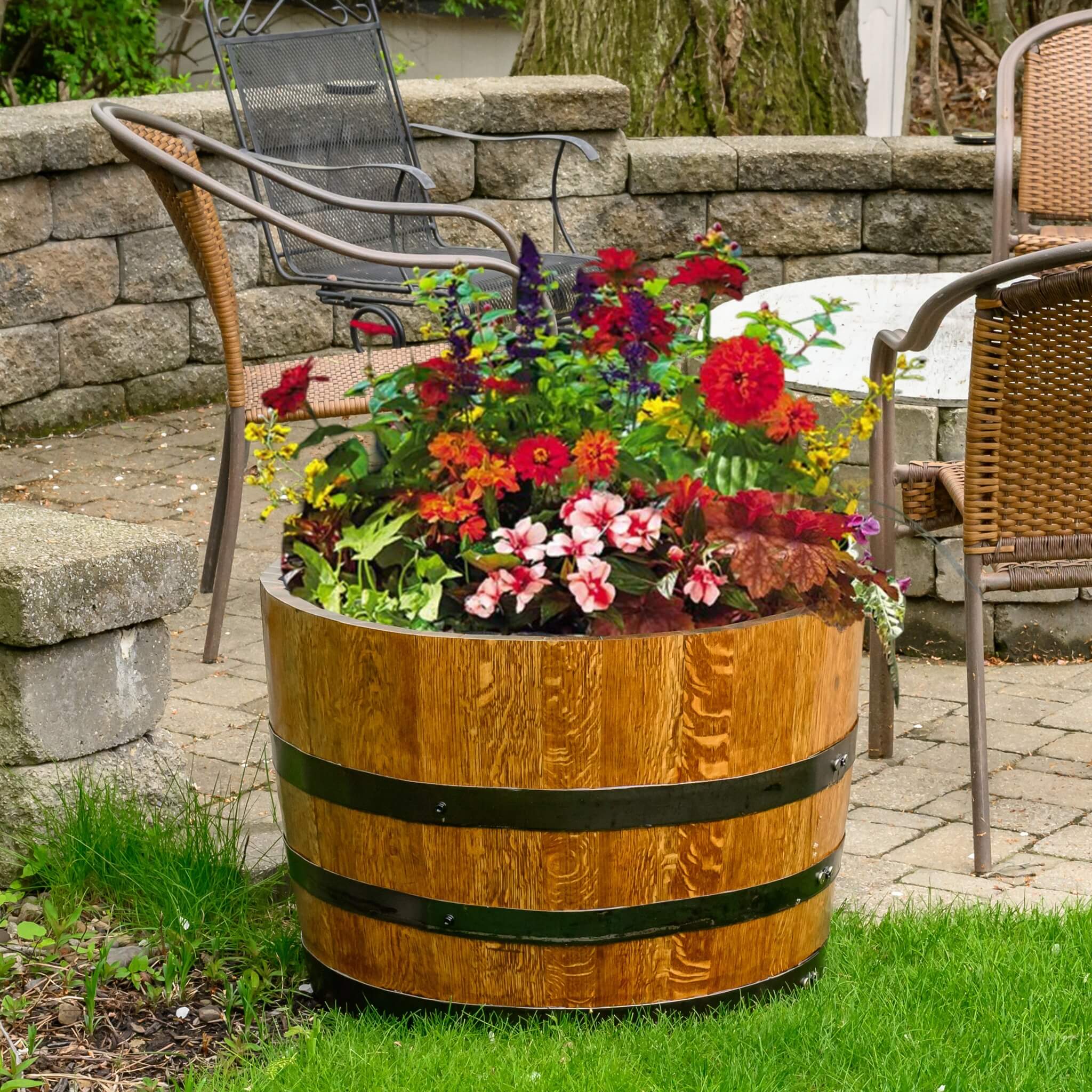 Mystic Barrels - Deluxe Whiskey Barrel Planters (Indoor/Outdoor), 2 Planters, 53-Gallon Barrels, Sealed To Last for Years, 24 Diameter, 17 Tall