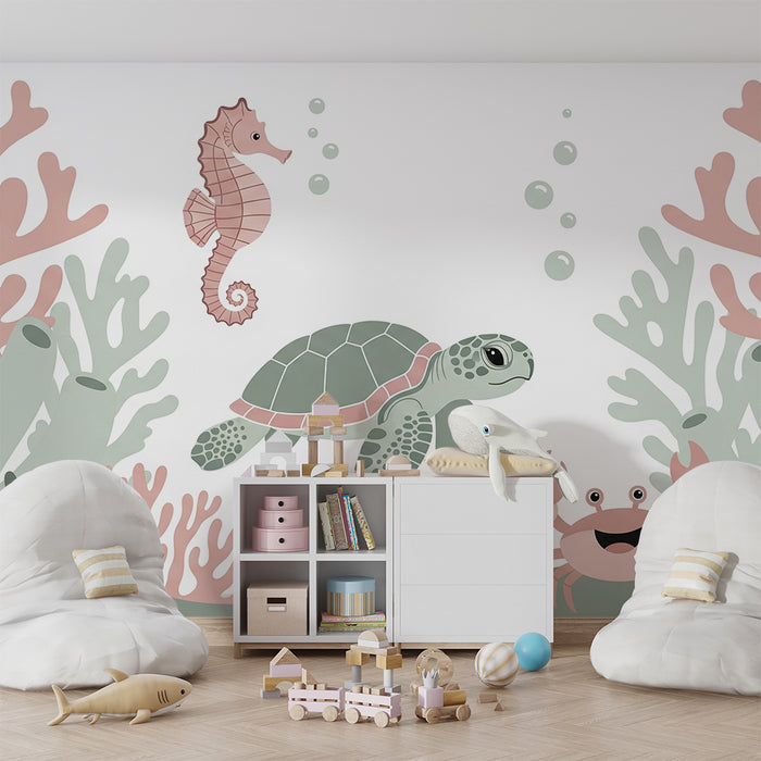 Nursery room wallpaper | Adorable sea animals in a soothing underwater setting