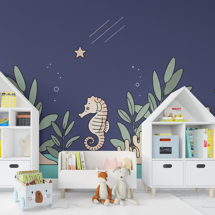 Nursery room wallpaper | Underwater seahorse and colorful coral — Kids Wall