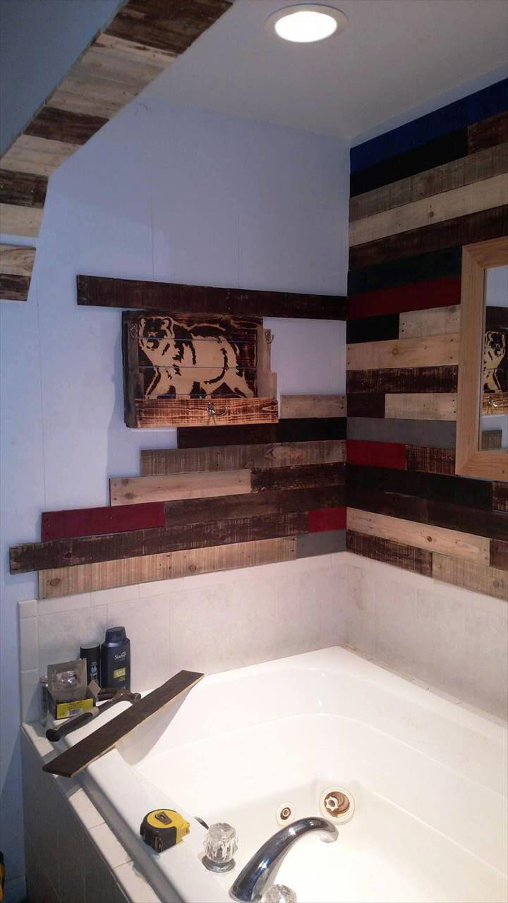 Pallet Wall Paneling Project Around the Jacuzzi Bath Tub - Easy Pallet Ideas
