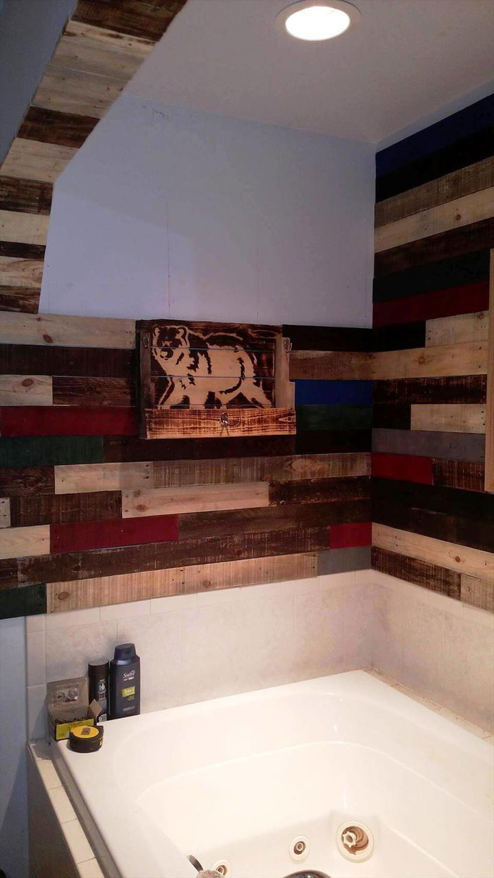 Pallet Wall Paneling Project Around the Jacuzzi Bath Tub - Easy Pallet Ideas