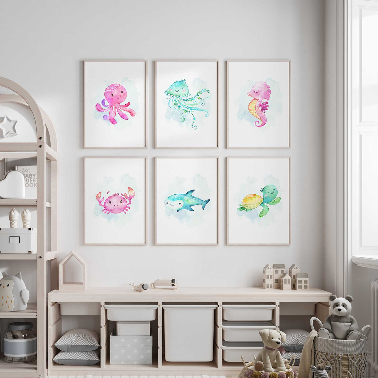 Sea Animal Theme Nursery Set Of Unframed Sea Animals Prints, Ocean Nursery Prints, Under The Ocean
