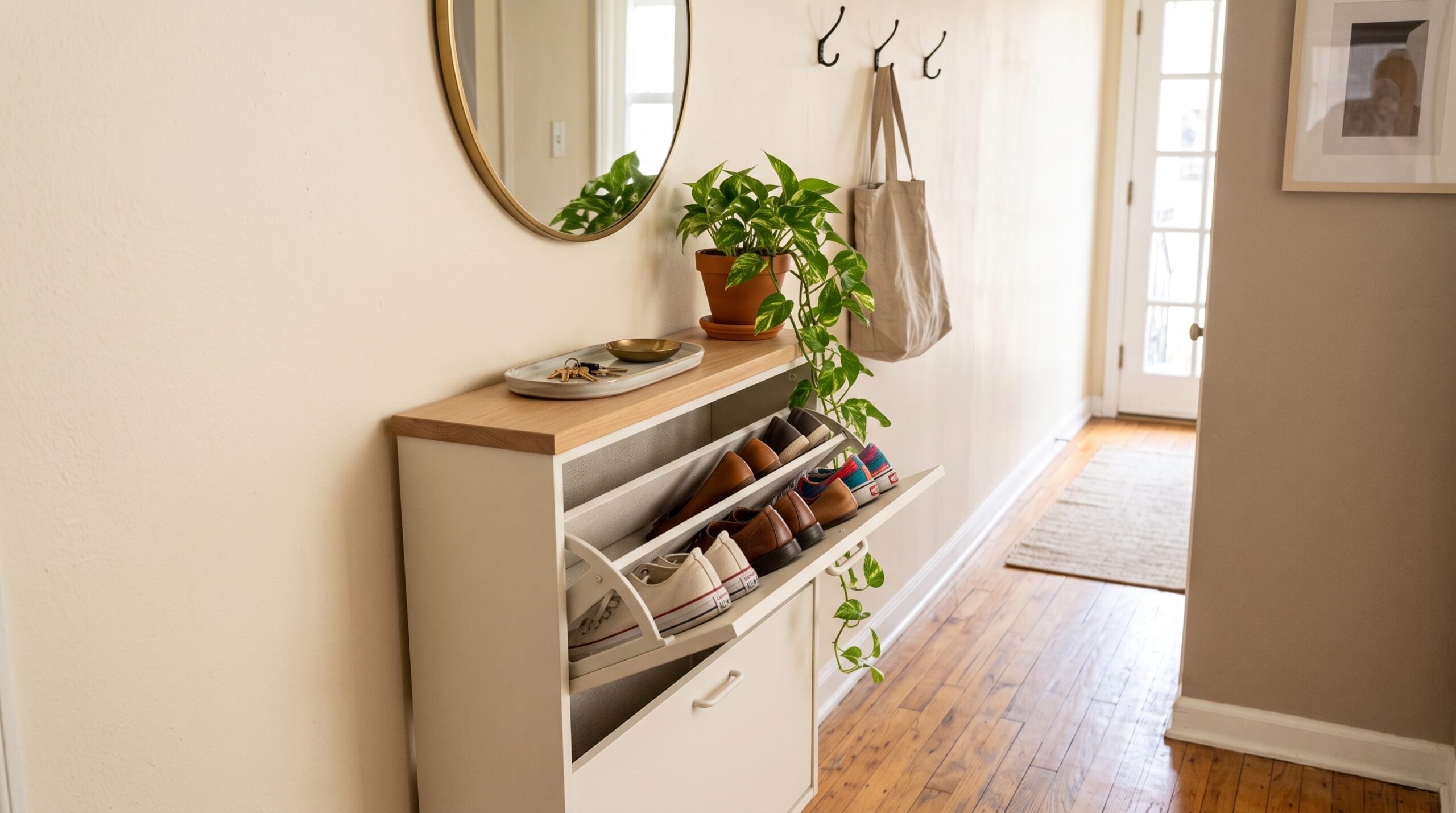 Slim Shoe Storage Cabinets for a Narrow Entryway