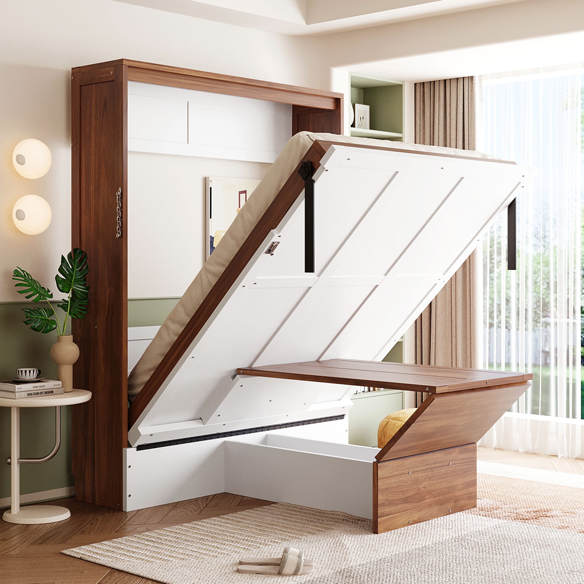 Space Saving Murphy Bed With Couch And Storage ModernLuxe Full Size Wall Murphy Bed With Sofa And Storage Cabinets Space Saving Wall Bed For Home Office Guest Room White In The Beds Department At