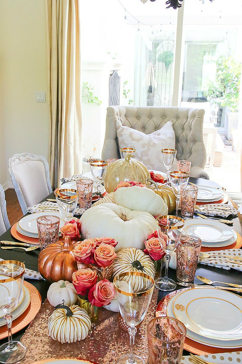 Thanksgiving Dinner Elegant Dinner Table Decorations Thanksgiving Table Rose Gold Dining Table Decor Fall Table