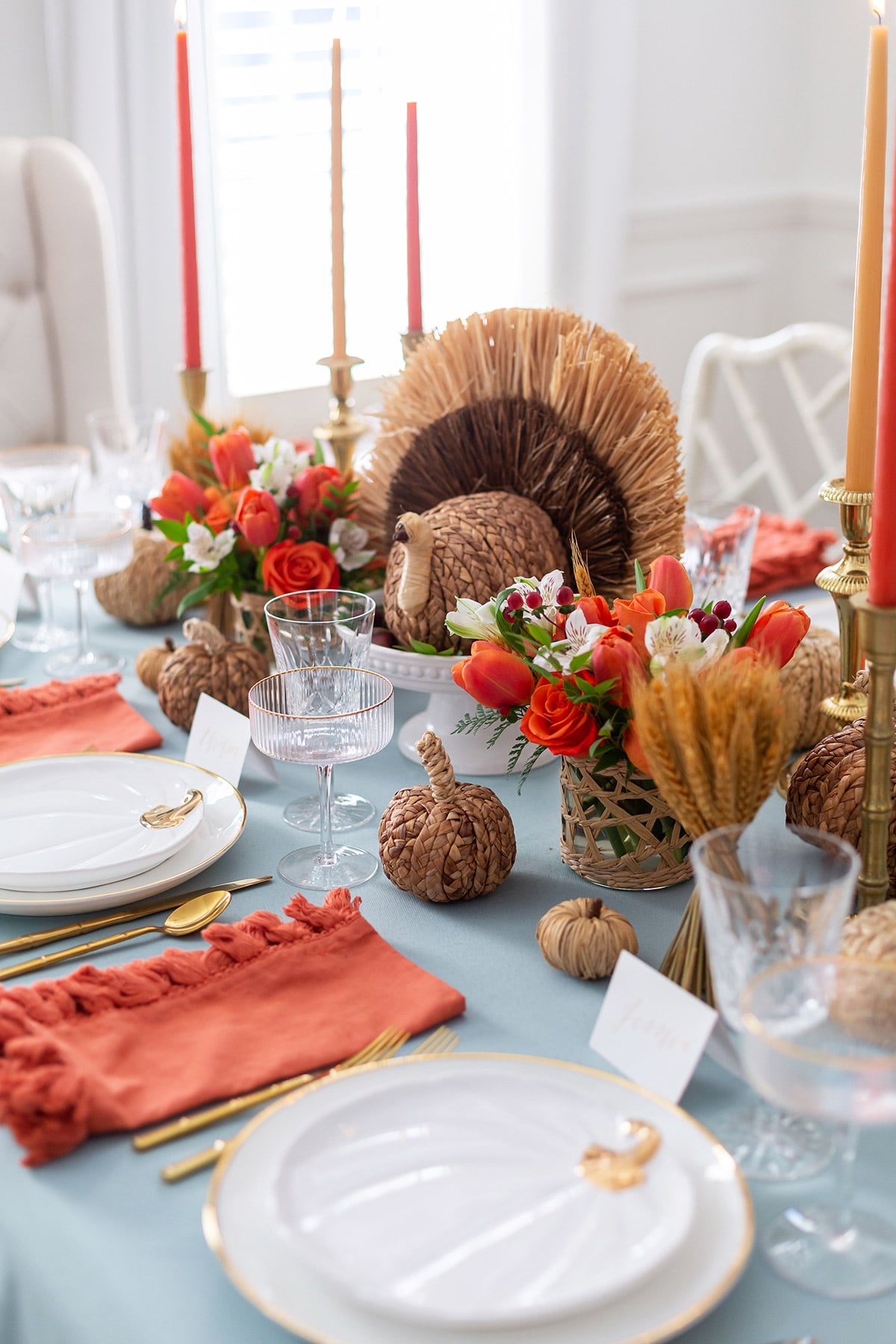 Thanksgiving Tablescapes (Blue and Orange) - Pizzazzerie