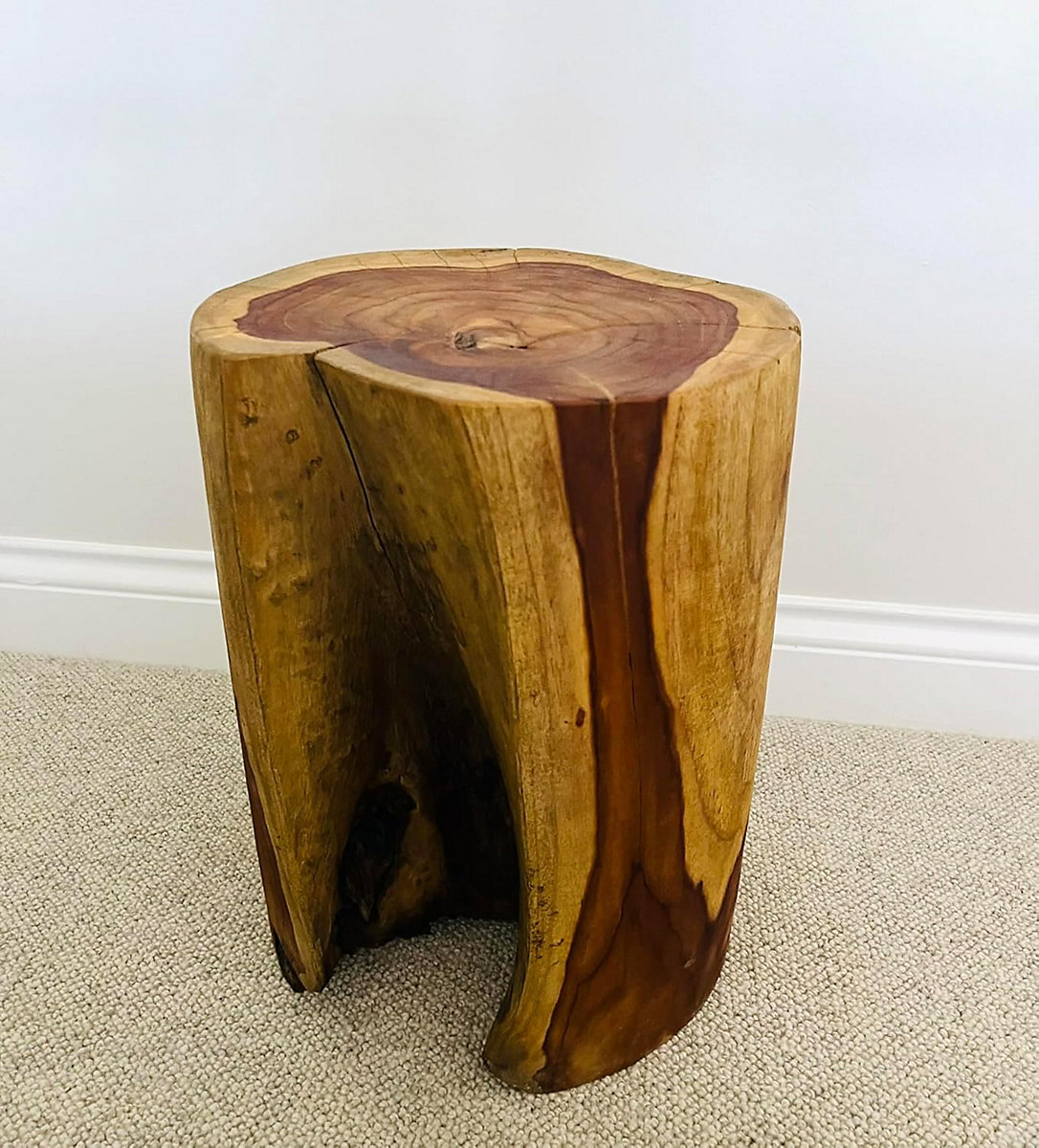 Wood Side Table Solid Tree Trunk Teak Suitable for Indoor/Outdoor End Table 40cm x 30cm (Tree Trunk Side Table (40cm))