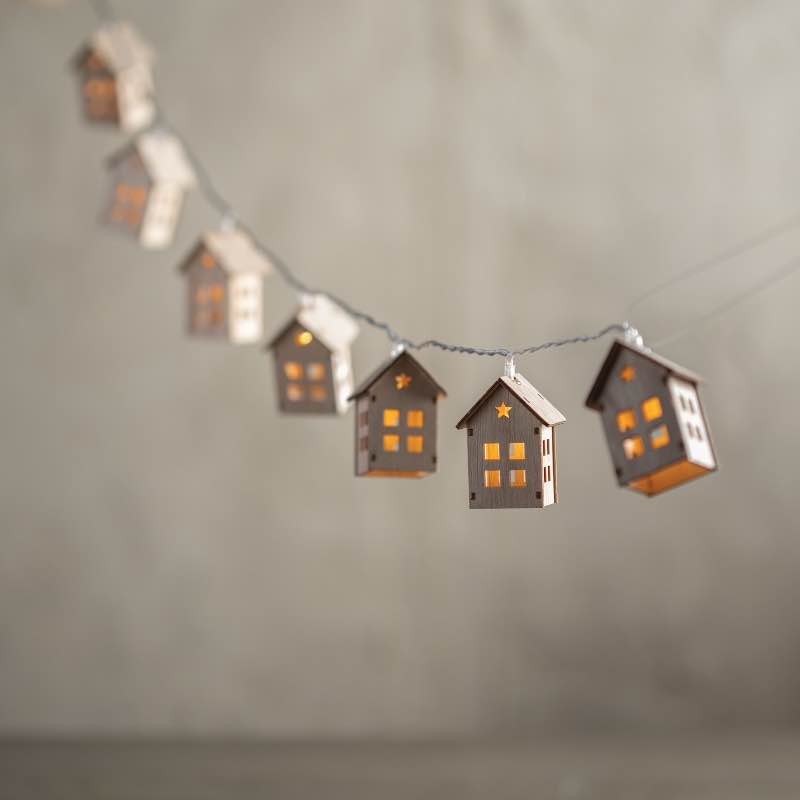 Wooden House LED String Lights, 53'L
