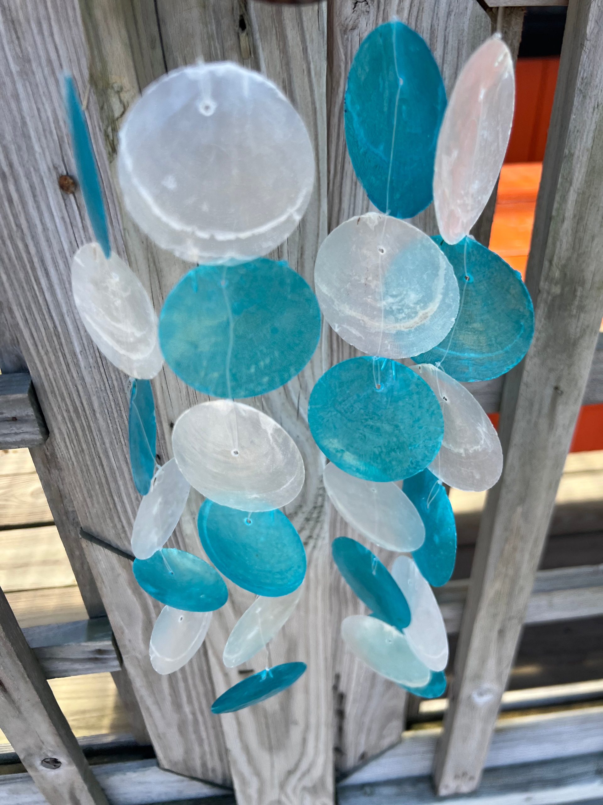 Wooden Wind Chime Multicolored Capiz Shell Dangles Coastal Home Decor | Loving Coastal Living