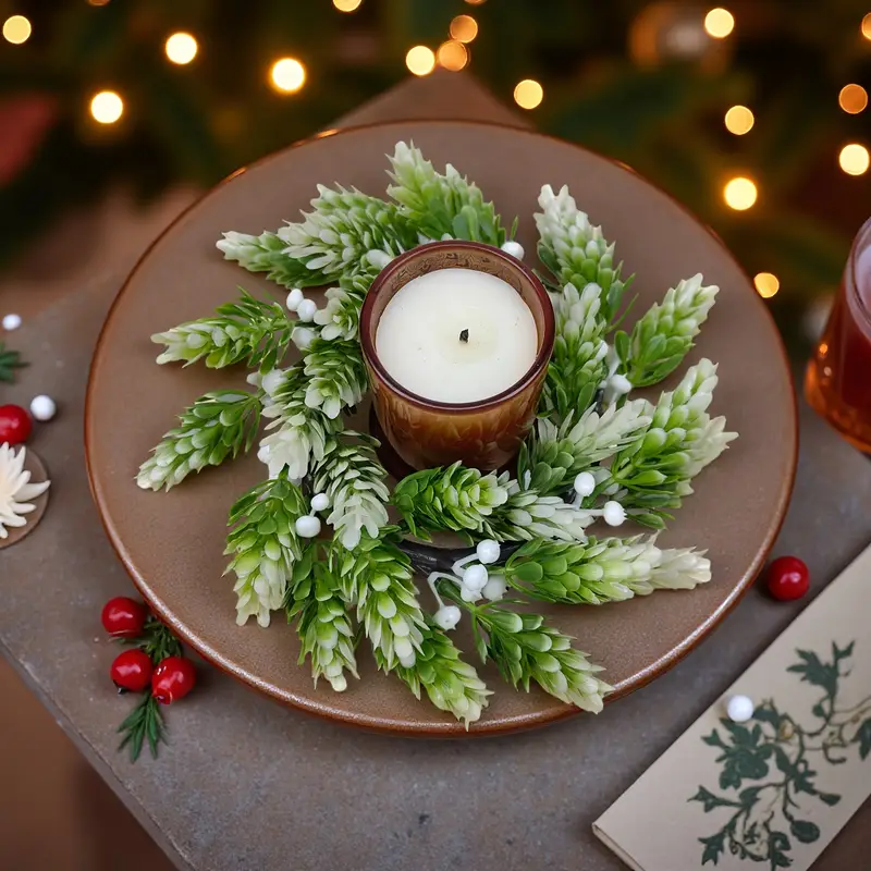 1 5pcs rustic artificial christmas candle ring wreath - Temu Mauritius