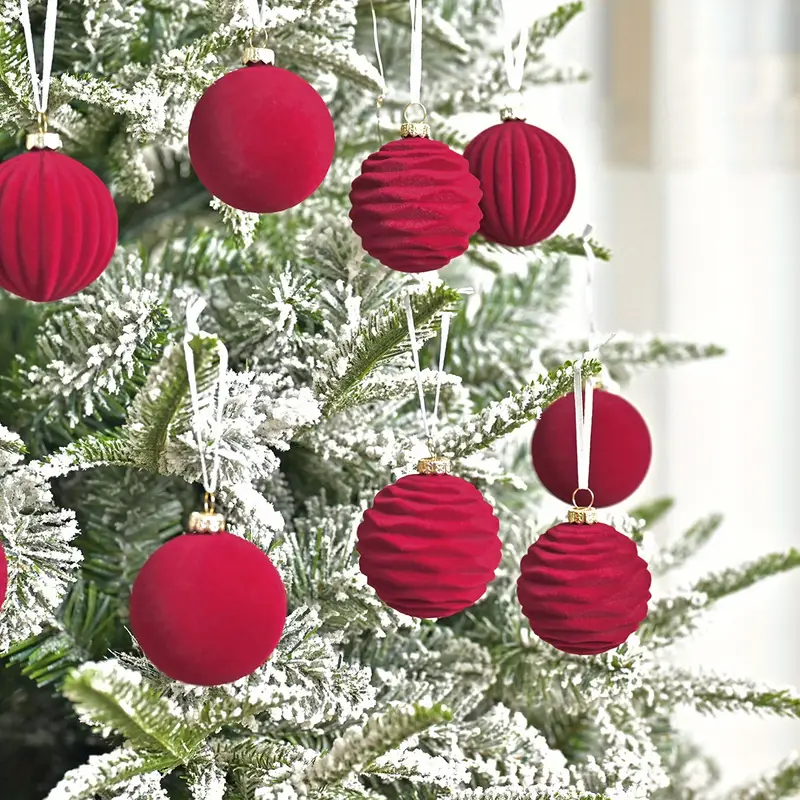 12 velvet christmas tree ornaments plush flocked hanging - Temu Mauritius