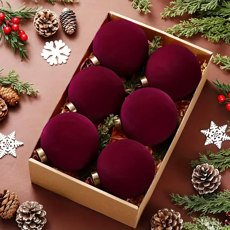 12 wine red velvet textured ornaments shatterproof glossy - Temu Oman