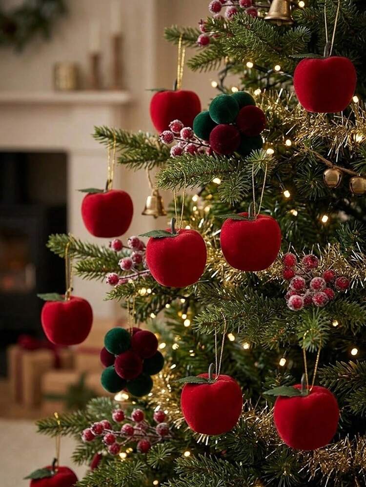 12/6/1pc-Flocked Red AppleChristmas Ornaments, Velvet Texture With Hanging  Rope And GreenLeaves, Peace Apple-Shaped Christmas Tree Decorations, For  ChristmasEve Holiday Decor, Wreath Window Displays