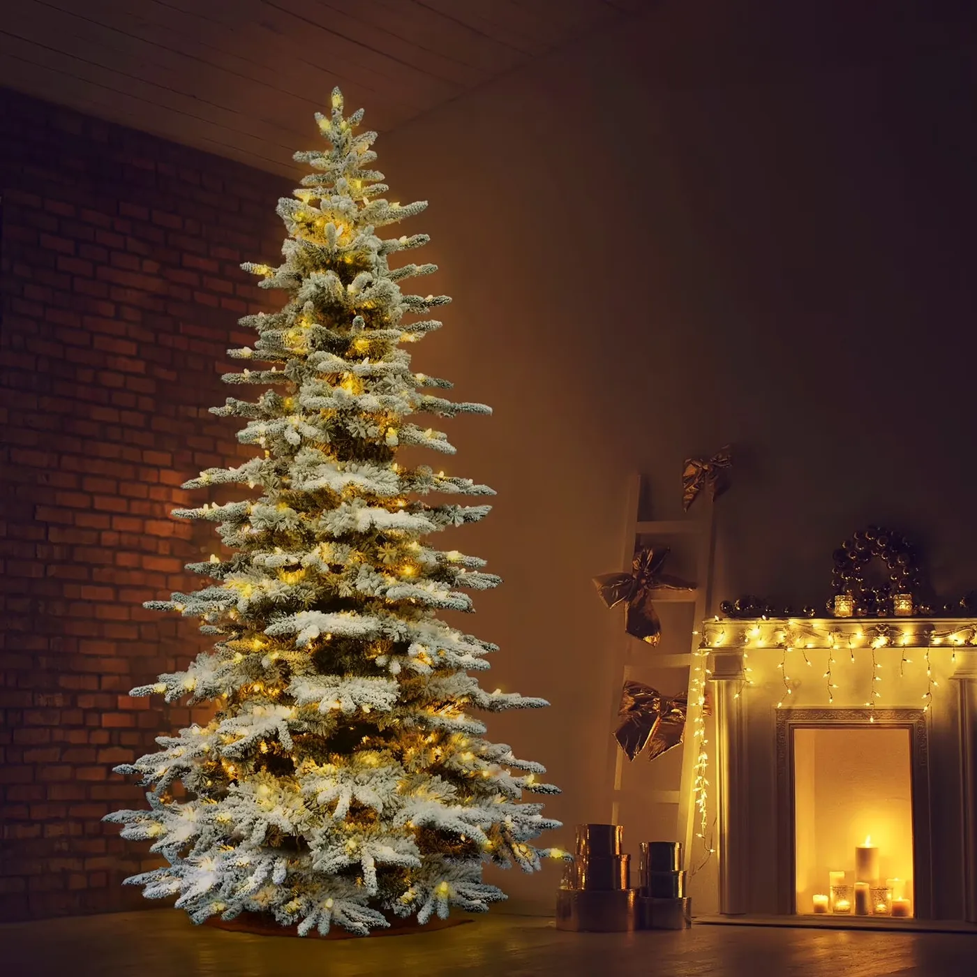 12ft Fraser Hill Farm Pre-Lit Flocked Mountain Pine Tree 1600 Warm White LEDs