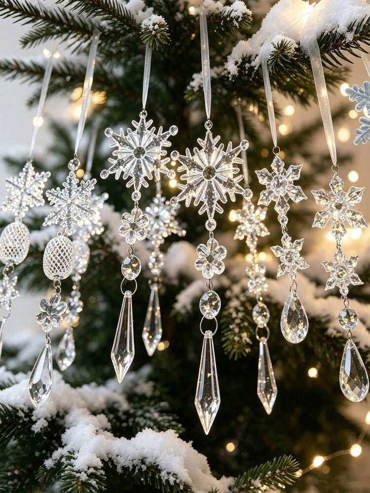12Pcs/1set Christmas Ornaments,Christmas Tree Ornaments Hanging Decorations,Christmas  Tree Decoration Crystal Ornaments For Xmas New Year Party,Crystal Christmas  Tree Decorations,Home Indoor Decor,C