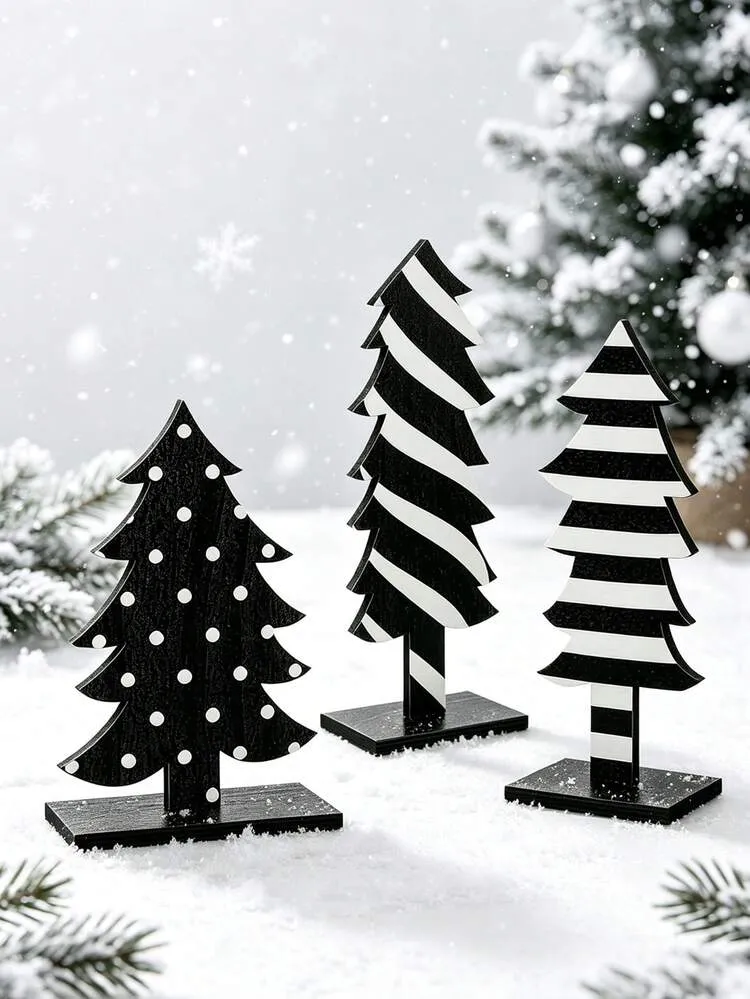 1/3pcs Black & White Striped Polka Dot Christmas Tree Desktop Ornament, Modern  Christmas Tabletop Decor, Winter Holiday Dining Table, Mantel, Home Party  Centerpiece Decoration, Farmhouse Style Chris