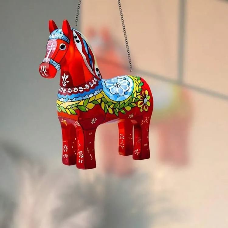 14.48 Cm X 19.05 Cm Acrylic Swedish Dala Horse Suncatcher - Christmas Window Decor Hanging, Holiday Home Wall Art, Suitable For Living Room, Dining Room, Office, Patio, Porch, Summer Decor (1 Piece)