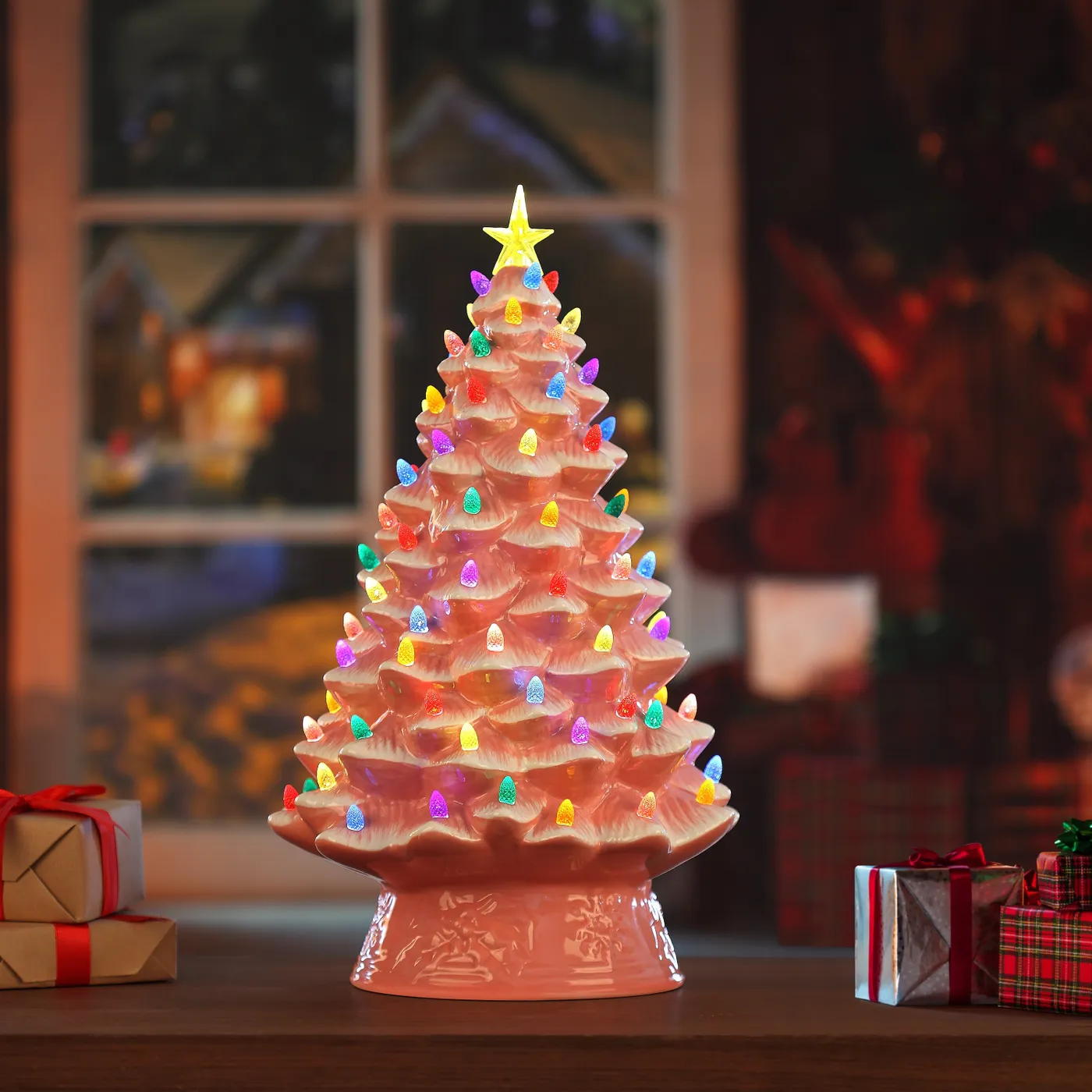 18 Peppermint Square Pink Ombre Macaron Tree 18in Resin Chic Holiday Decor  NEW