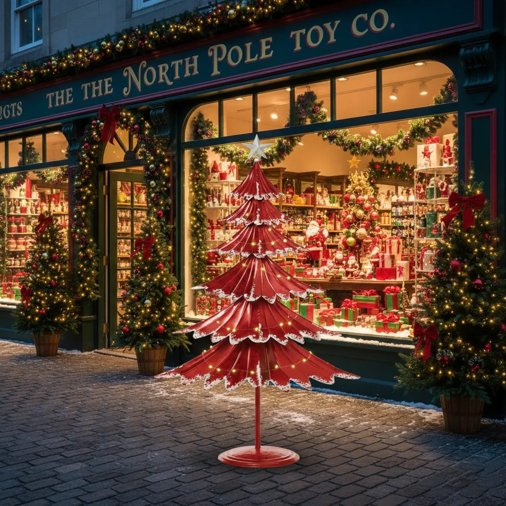 187-cm Elegant Metal Christmas Tree with Star – Red-White - TezkarShop Official Website
