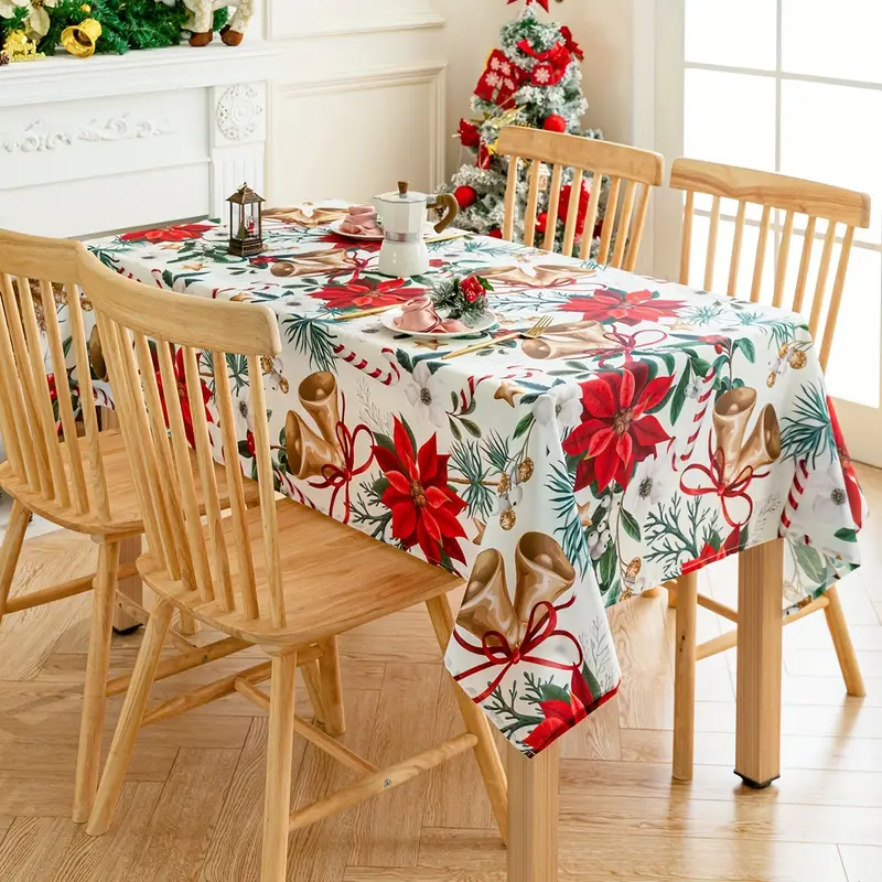 1pc festive christmas tablecloth bells poinsettias holiday - Temu