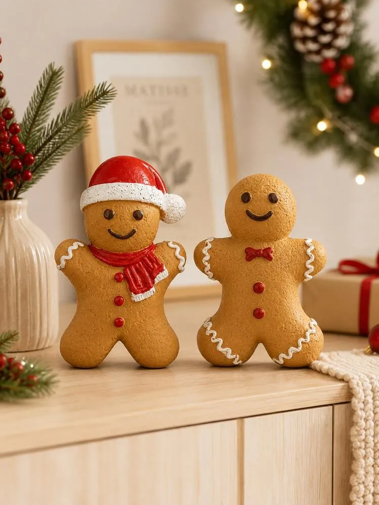 1pc Gingerbread Man Figurine - Resin Collectible Christmas Decor, With Scarf And Christmas Hat, Indoor/Outdoor Holiday Ornament, Perfect As A Gift For Gingerbread Enthusiasts On Desk Or Mantel | SHE