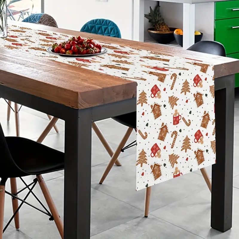1pc linen watercolor christmas gingerbread table runner - Temu Bahrain