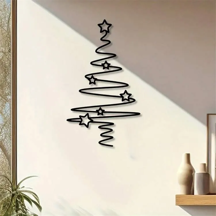 1pc Metal Christmas Tree Mural - Non-Motorized Holiday Decoration For  Indoor And Outdoor Use, Elegant Black Metal Tree With Star Decoration,  Perfect For Living Room, Patio Or Garden, Christmas Wall 