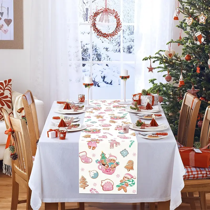 1pc table runner polyester christmas gingerbread table - Temu Mauritius