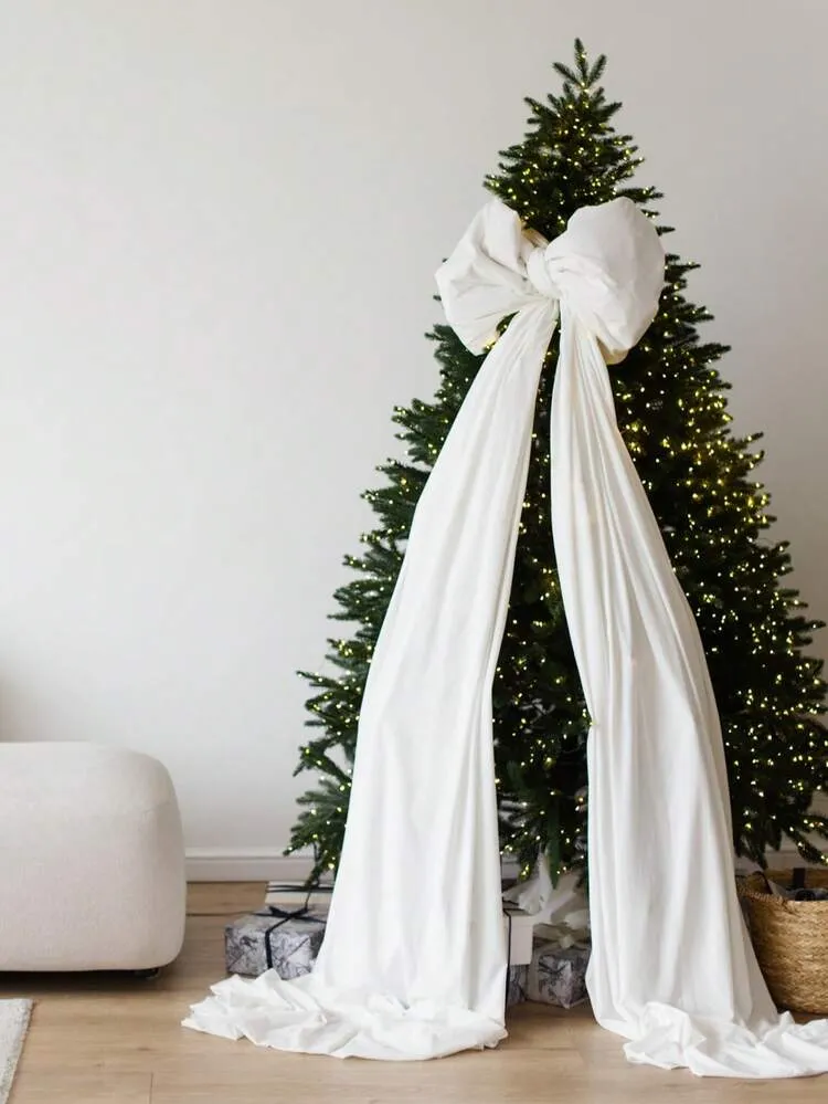 1pc White Christmas Tree Bow, Wedding Decoration Bow, Christmas Decoration,  2026 Christmas Aesthetic, Satin Bow Tree Top Decoration - Beige/Red Large  Elegant Christmas Tree Bow, Suitable For Christm