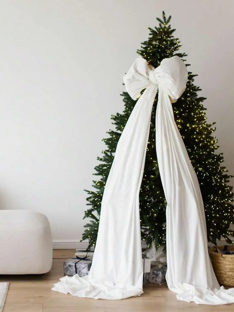 1pc White Christmas Tree Bow, Wedding Decor Bow, 2026 Christmas Aesthetic, Satin Bow Tree Top Decoration - Beige/Red Large Elegant Christmas Tree Bow, Suitable For Christmas Winter Decor, Room Decor