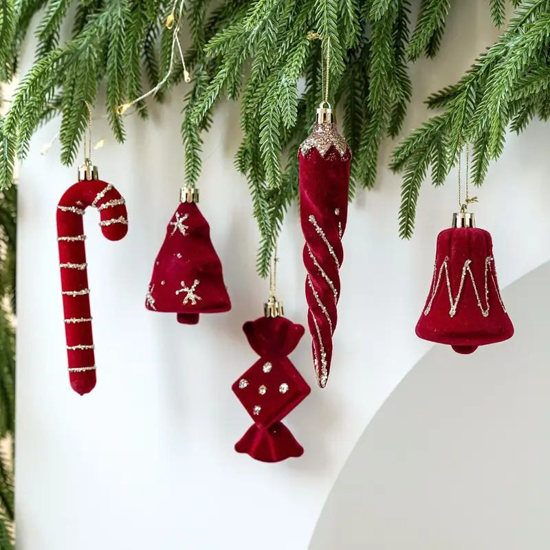 2 5pcs pendants red flocked christmas tree ornaments - Temu Oman