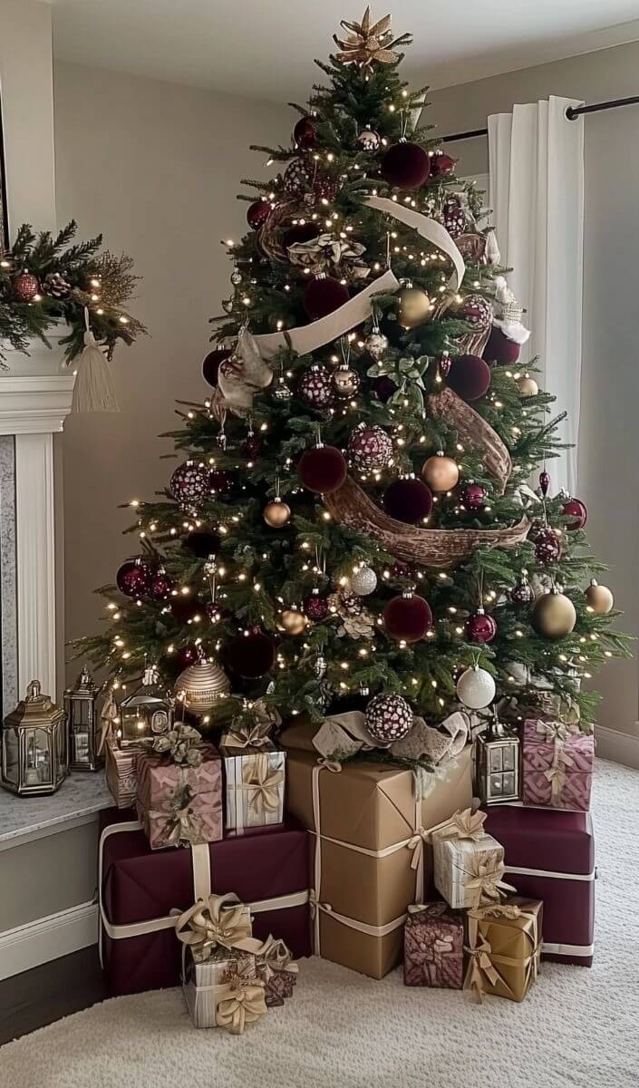 20+ Best Burgundy Christmas Tree Inspirations That are Timeless - Whimsical & Living