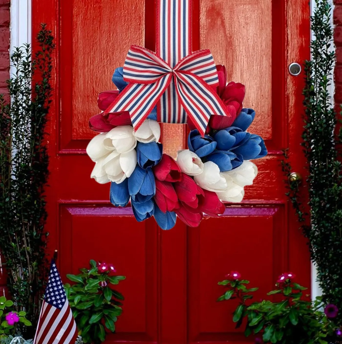 2026 American Independence Day Artificial Flower Wreath, Front Door Hanging Ornament, Festival Party Decor – cabinetwreaths.com